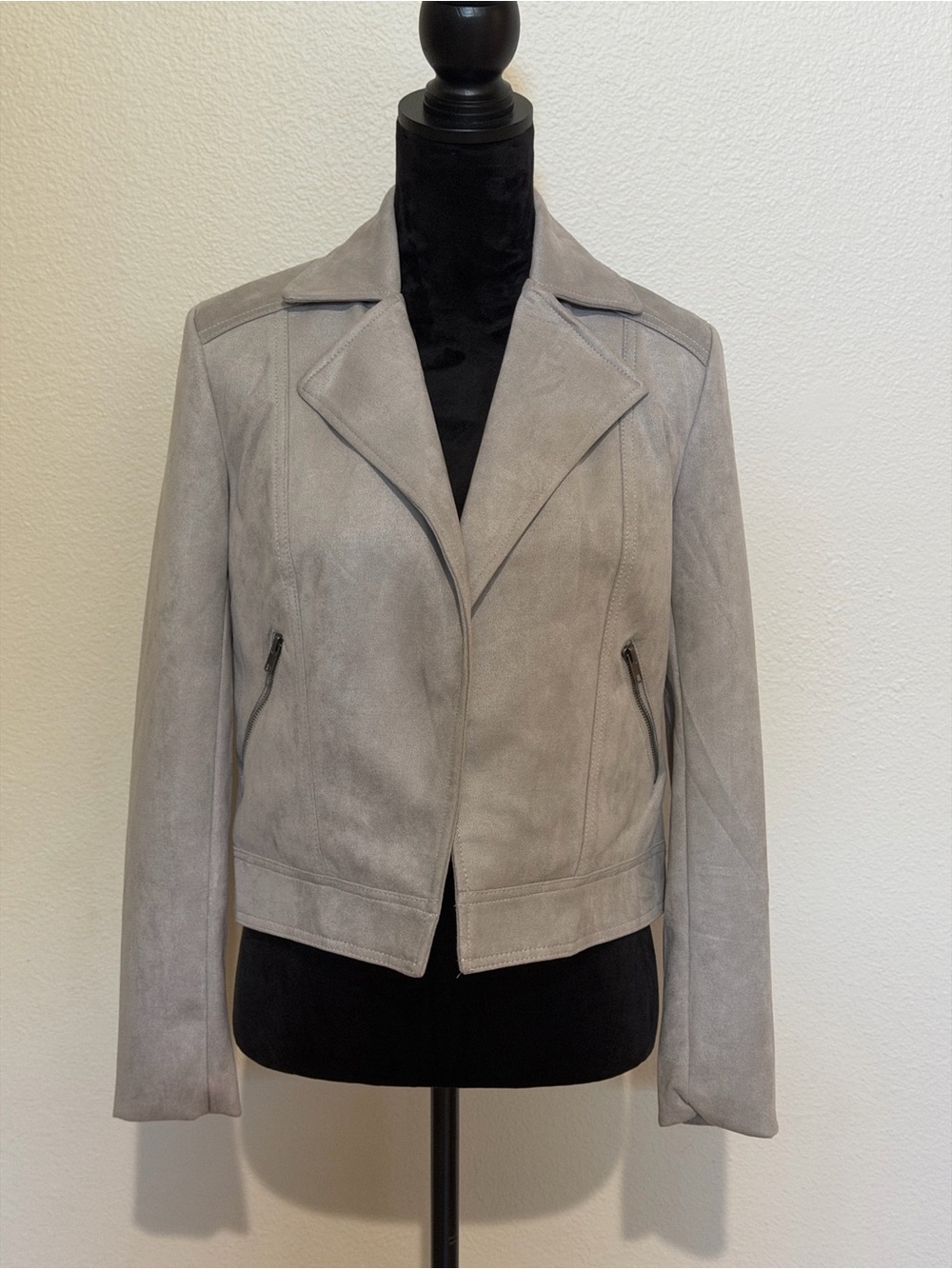PHILOSOPHY Women's Faux Vegan Suede Gray Moto Jacket Cropped